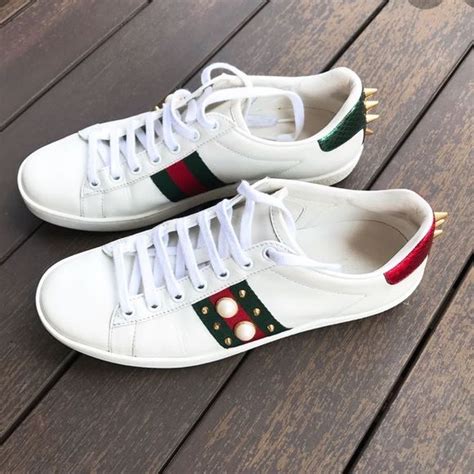 gucci pearl spike sneakers|Gucci jeweled striped sneakers.